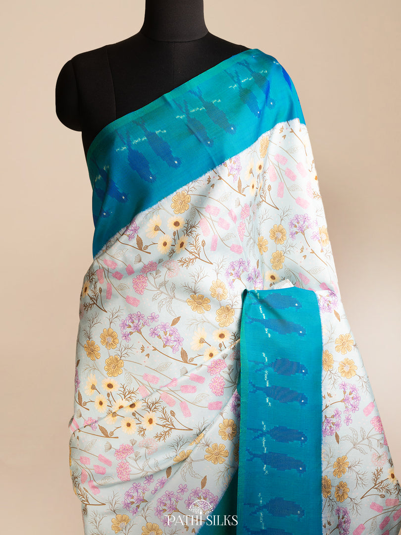 Light blue ikkat silk saree
