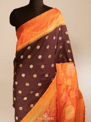 Chocolate brown banarasi silk saree