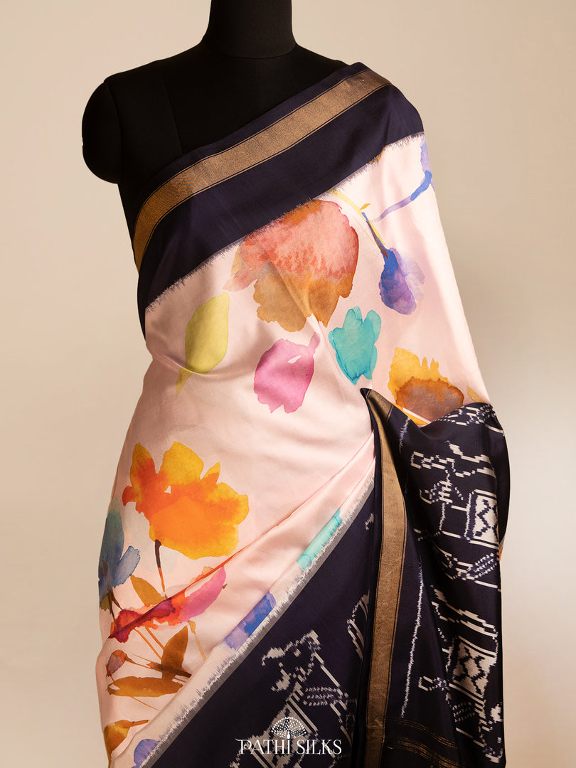 Light pink ikkat silk saree