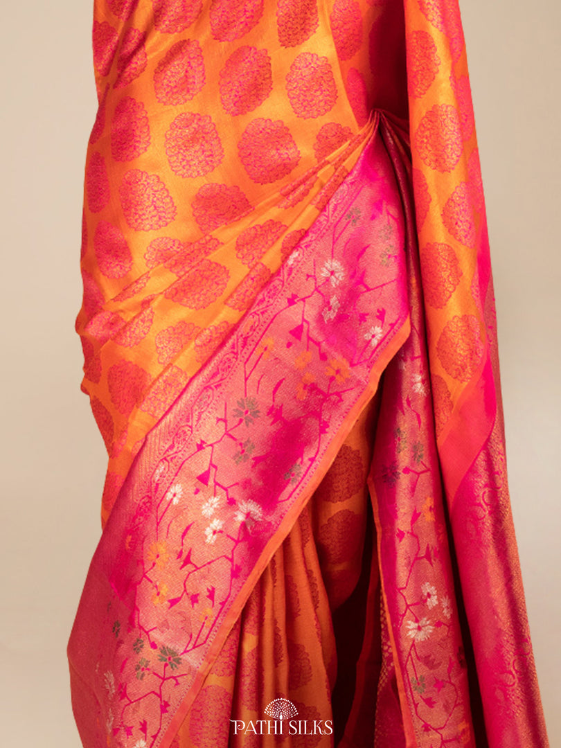 Orange and Pink Kanjivaram Silk Saree