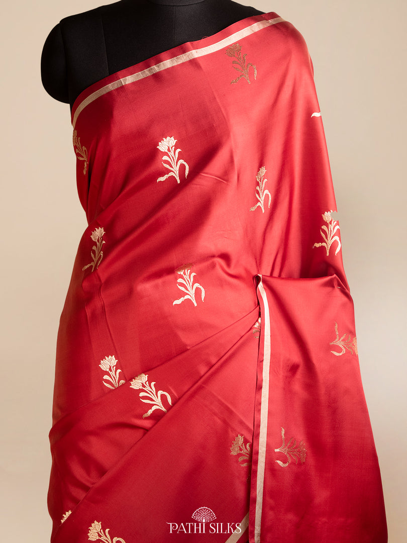 Red banarasi mushroo satin silk saree