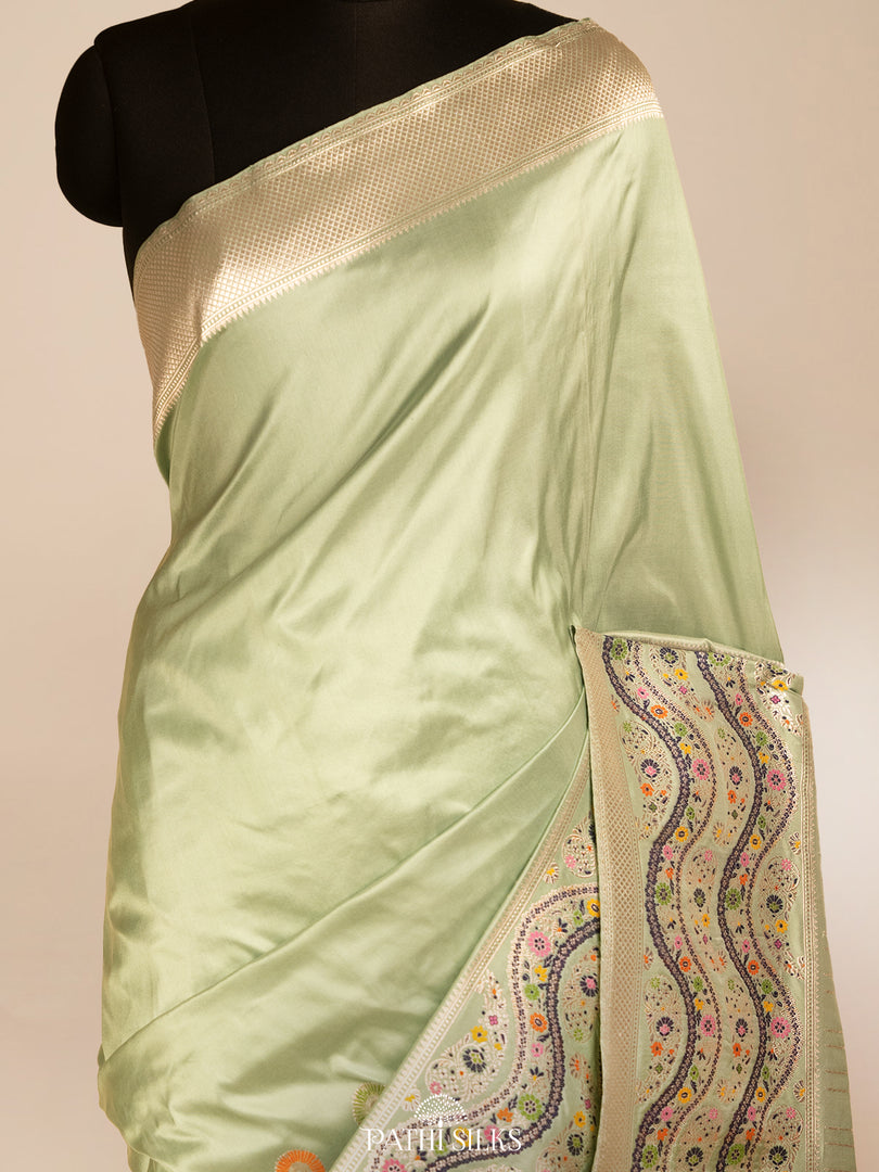 Pists green banarasi silk saree