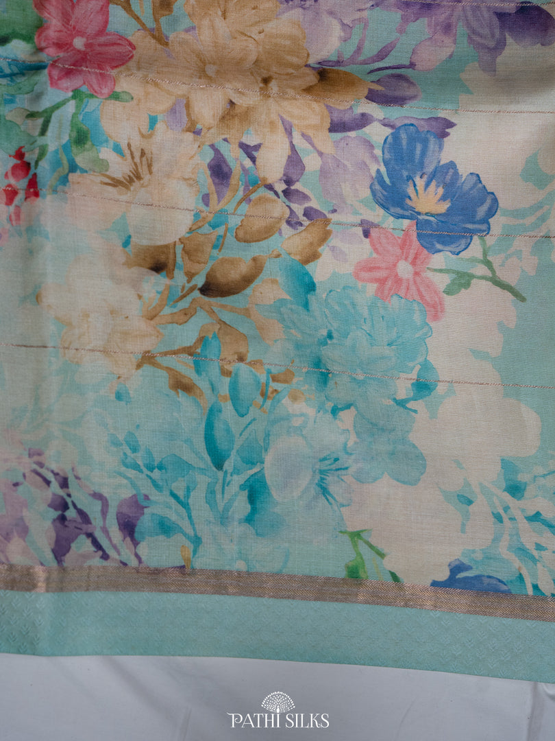 Mint Handwoven printed tussar