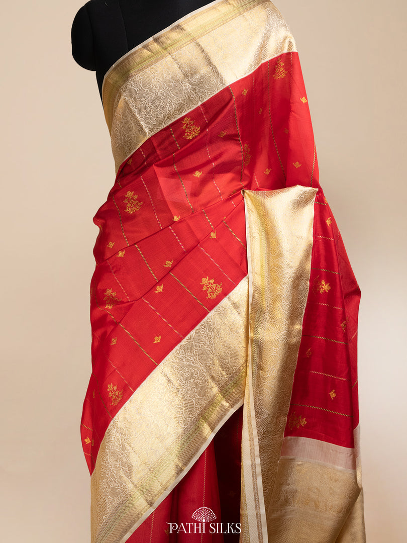 Red kora kanjivaram silk saree
