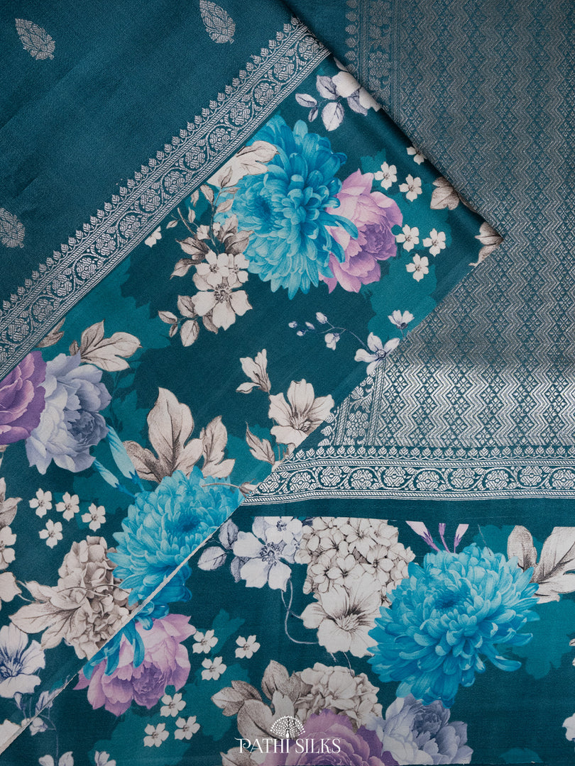 Dark teal Handwoven tussar with satin border