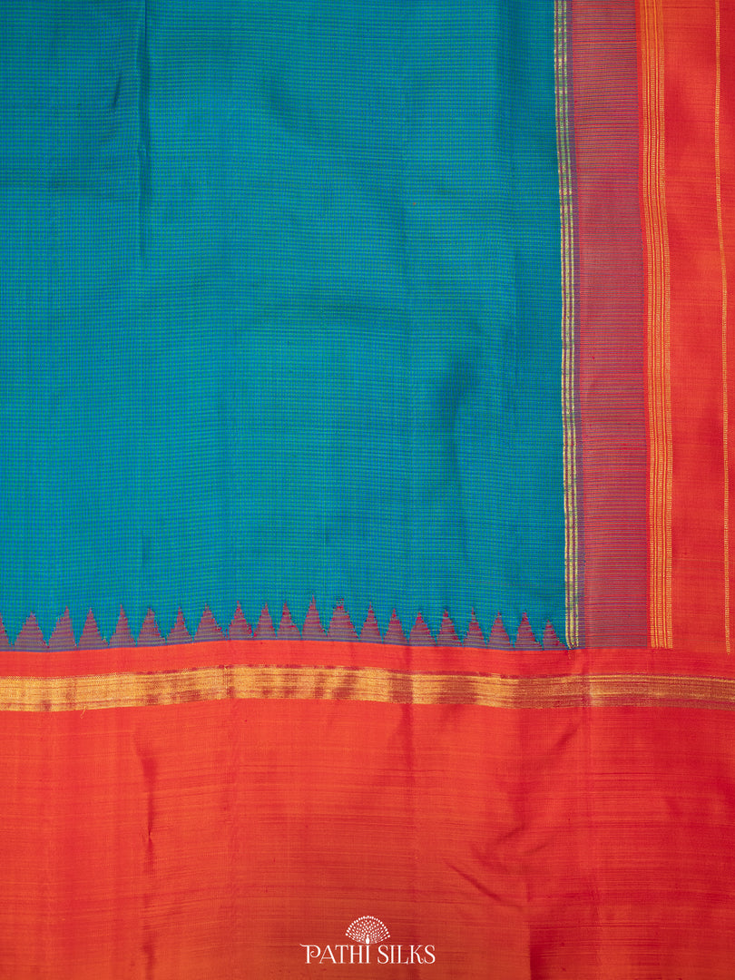 Teal Blue and orange kanjivaram silk saree