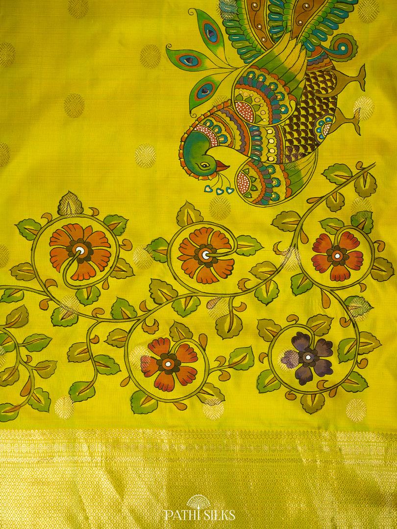 Ikkat Handpainted Kanjivaram Silk Saree