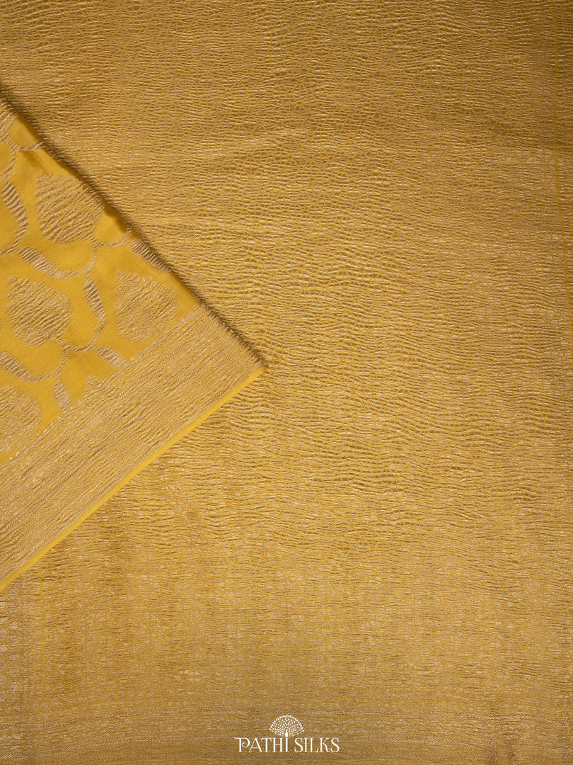 Yellow crinkle crepe saree