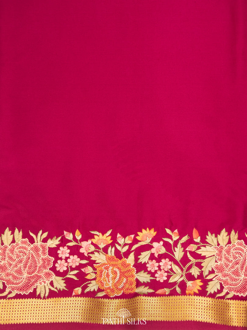 Purple Mysore Crepe Silk Saree with Parsi Embroidery