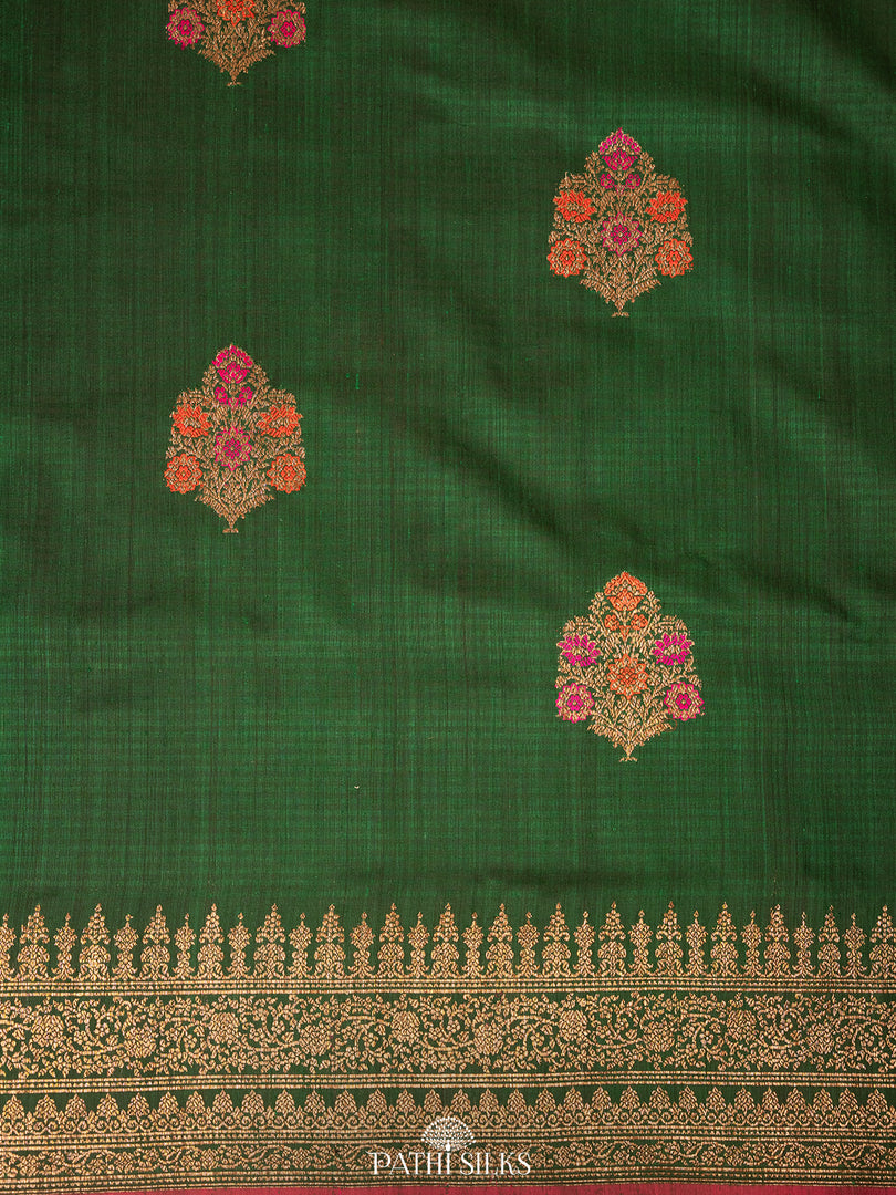 Bottle green moonga tussar banaras silk saree