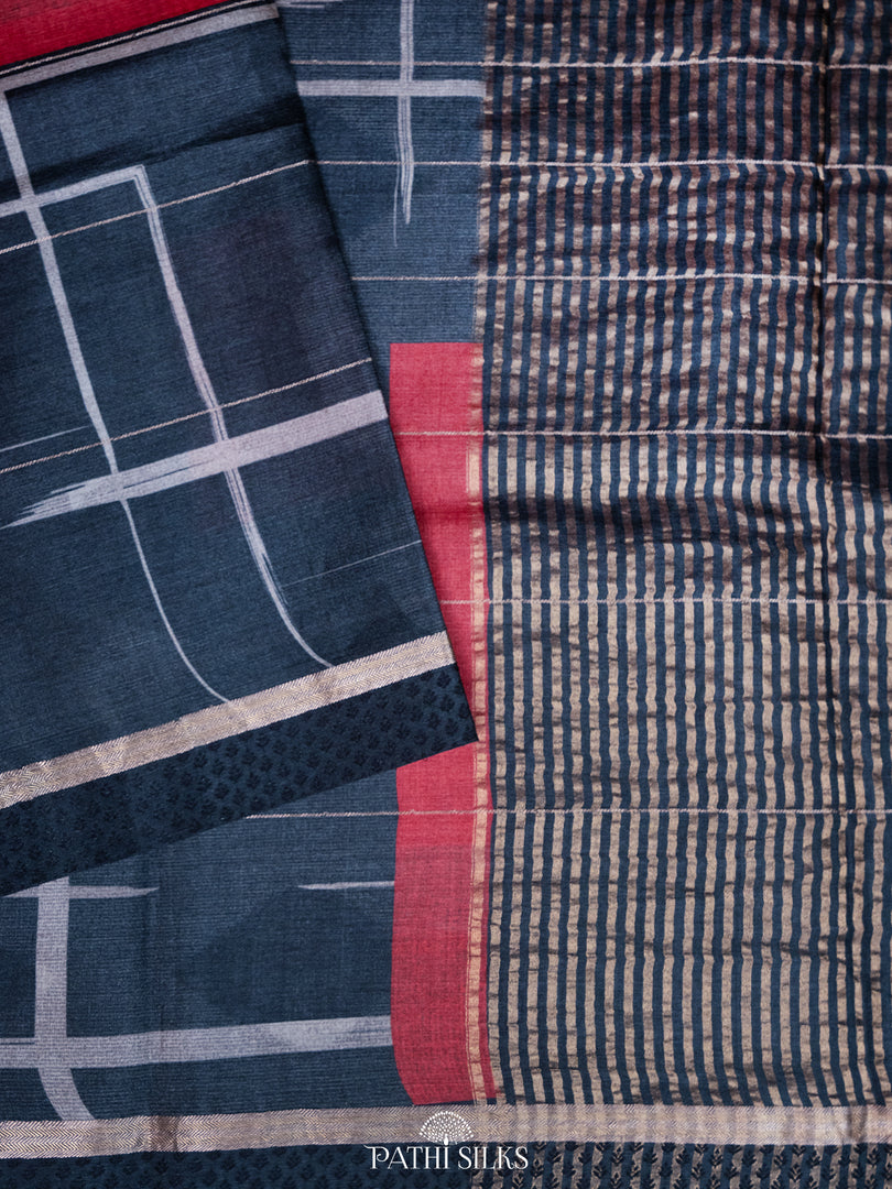 Black Handwoven printed tussar