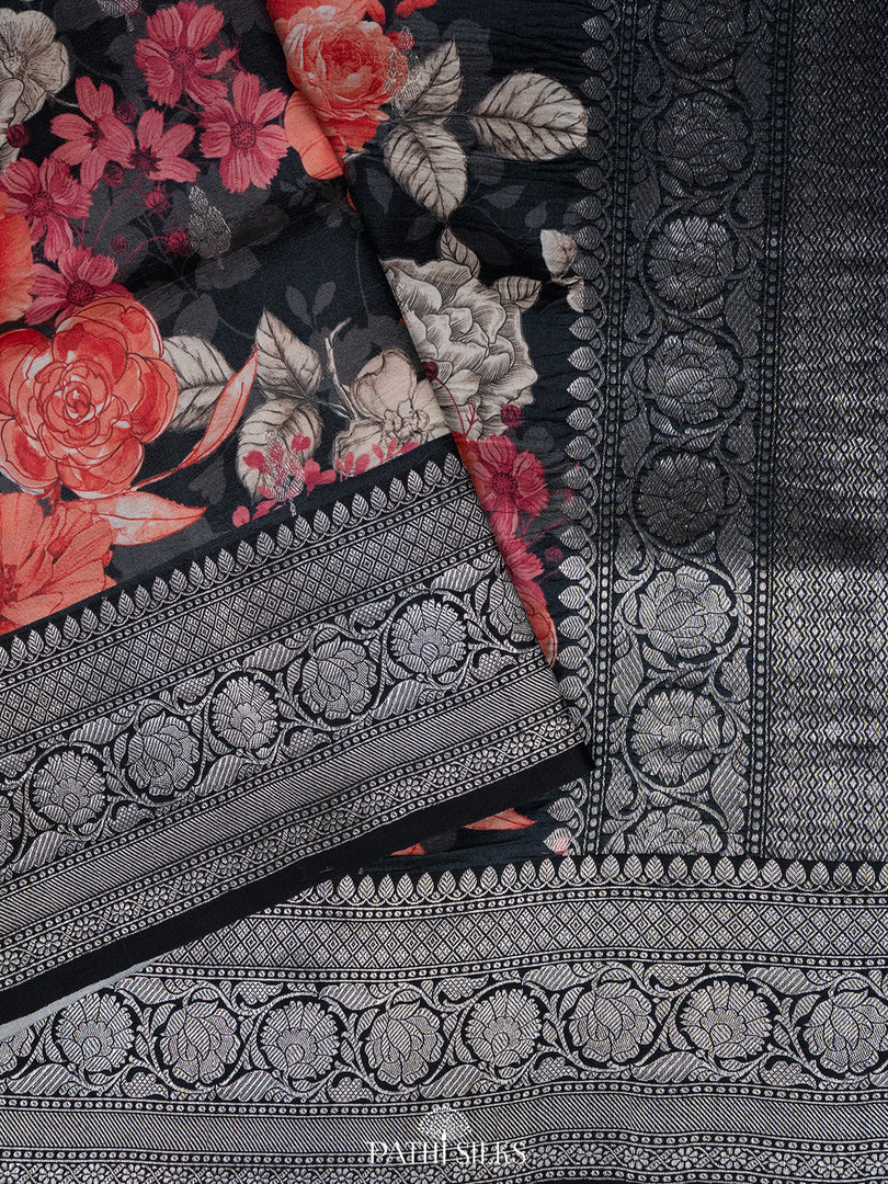 Black Handwoven tussar with satin border