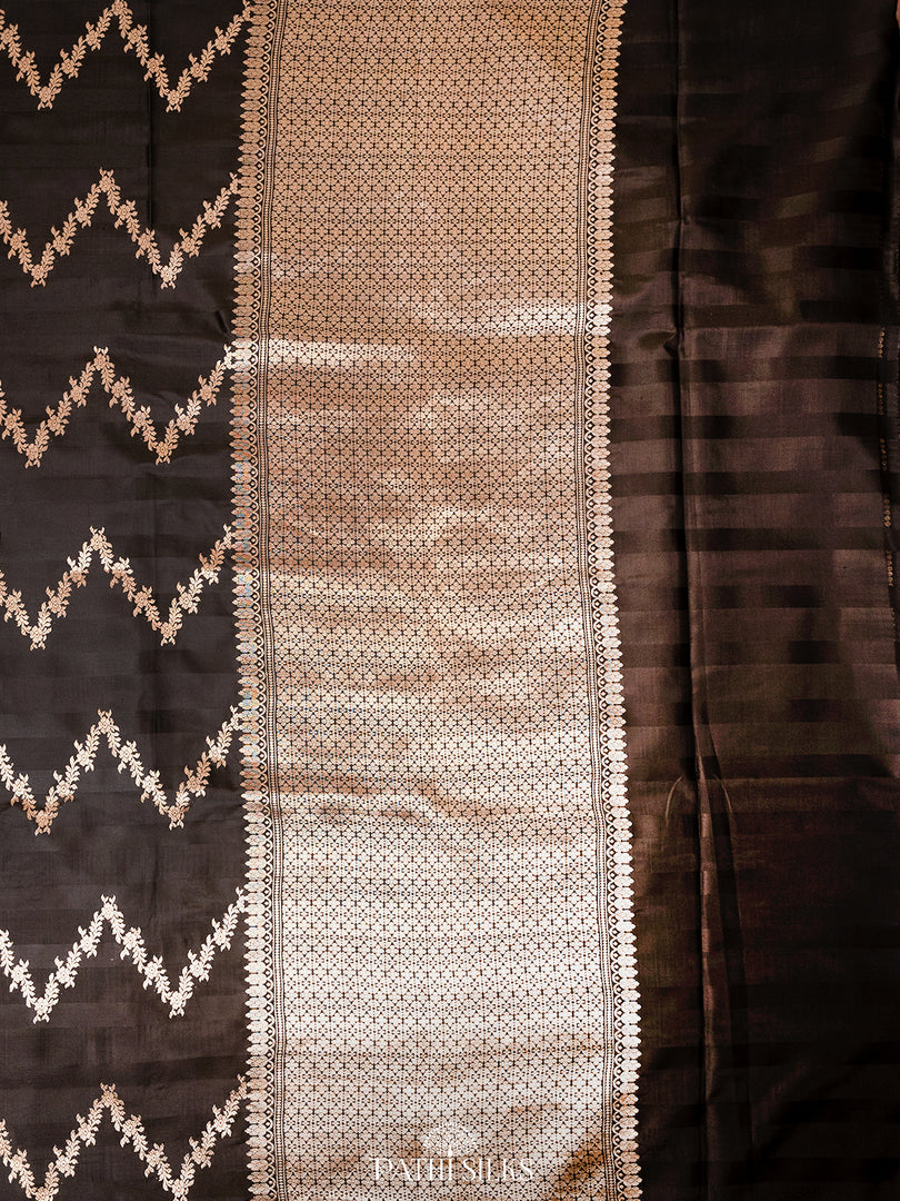 Black banarasi mushroo satin silk saree