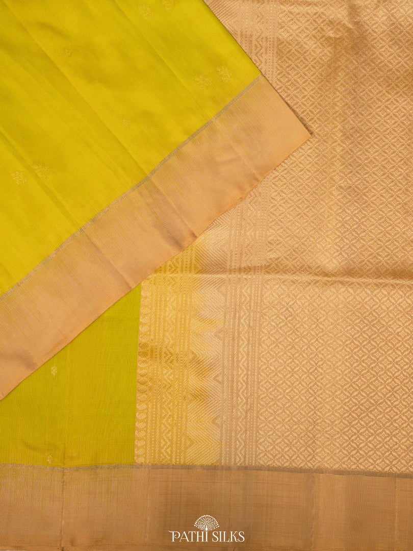 Lime green and beige Soft Silk saree