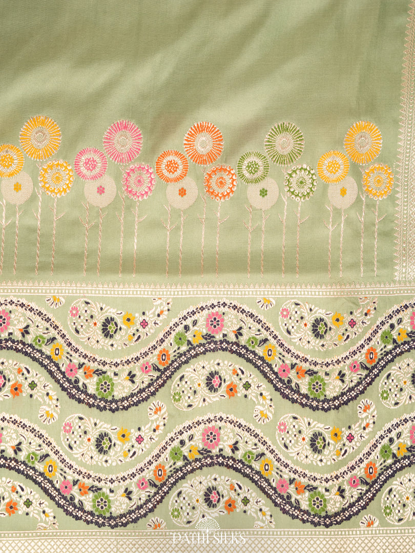 Pists green banarasi silk saree