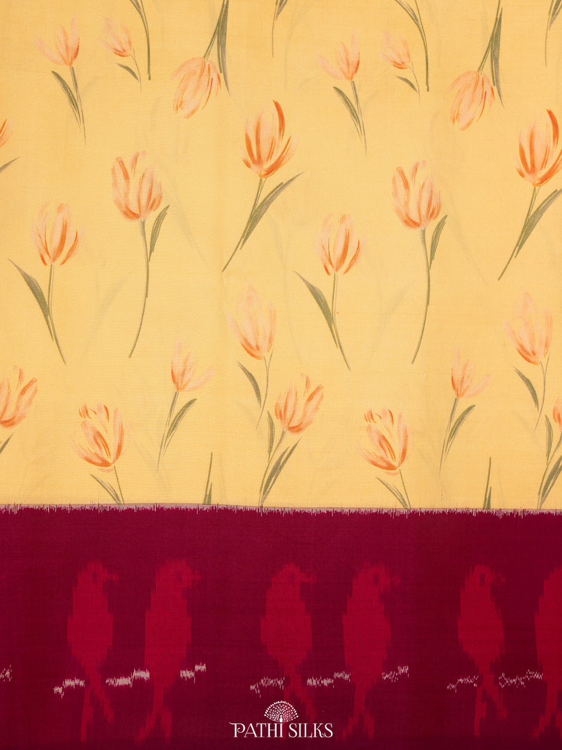 Yellow ikkat silk saree