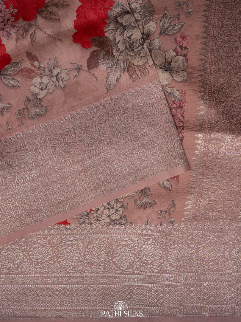 Light peach Handwoven tussar with satin border