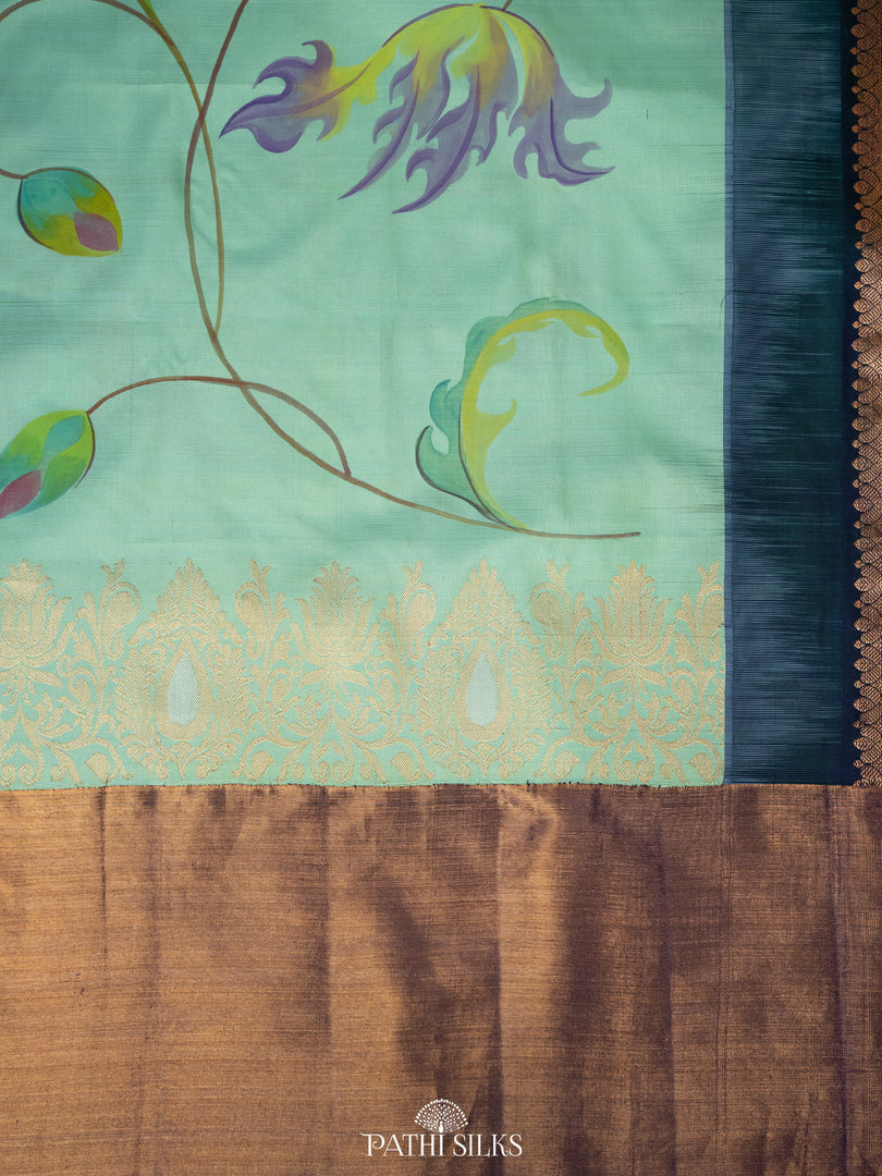 Grey Gadhwal Floral Handpainted Saree