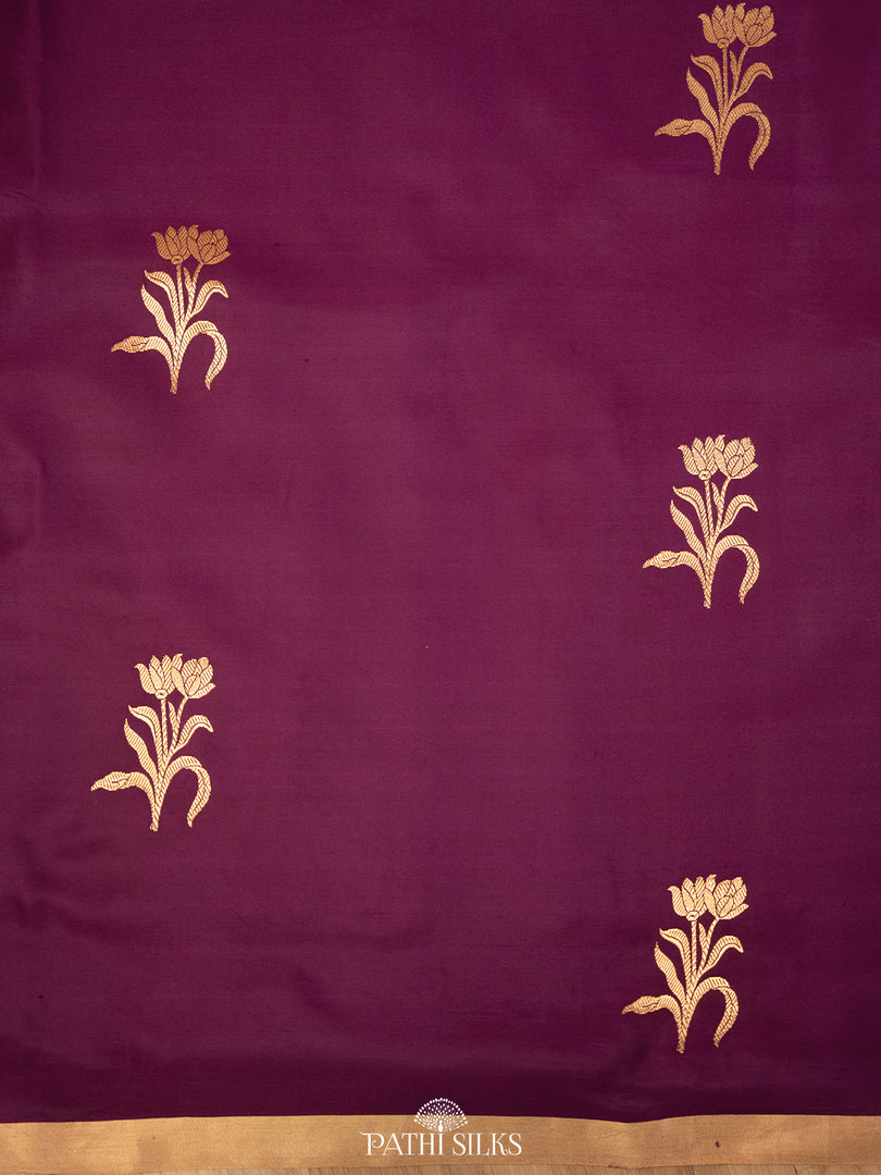 Purple mushroo satin banarasi silk saree