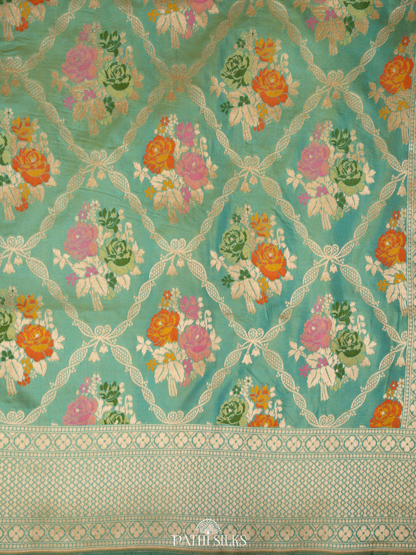 Teal blue double shade banarasi silk saree