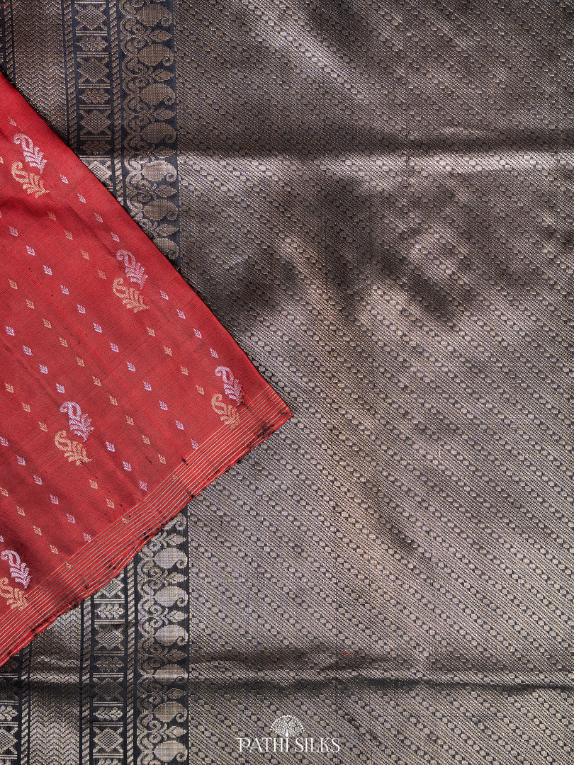 Dark maroon with black Soft Silk saree