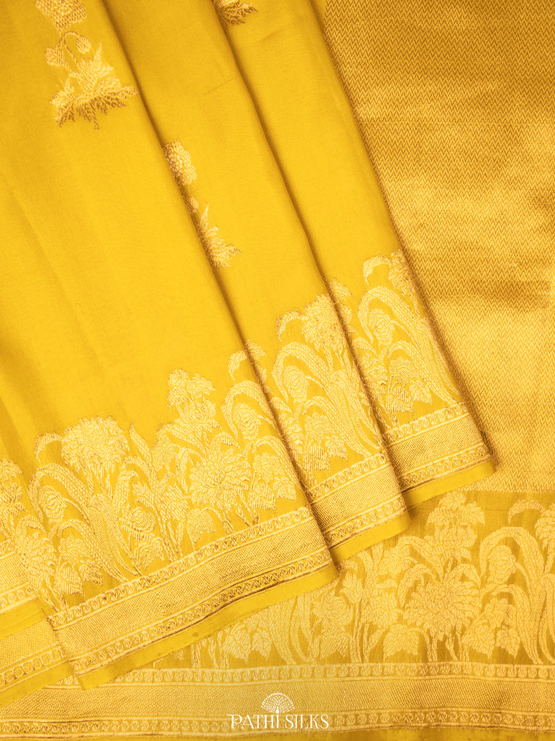 Yellow banarasi silk saree