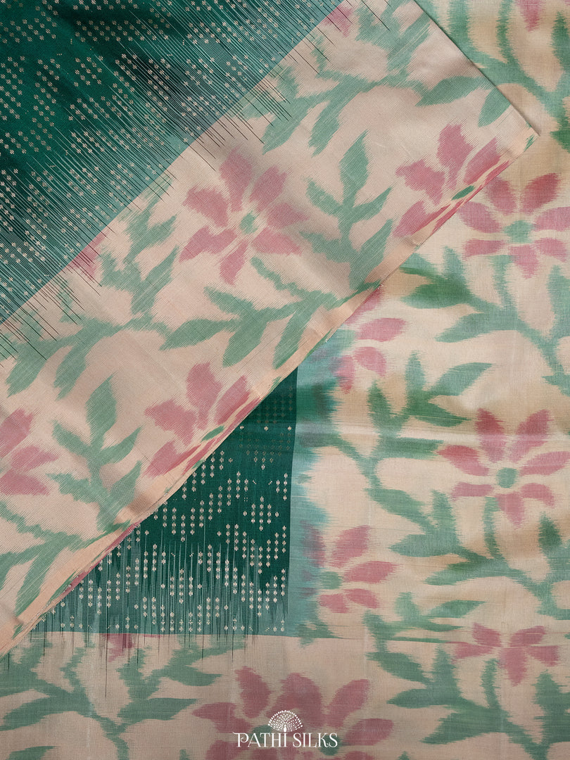 Dark green with beige Soft Silk saree