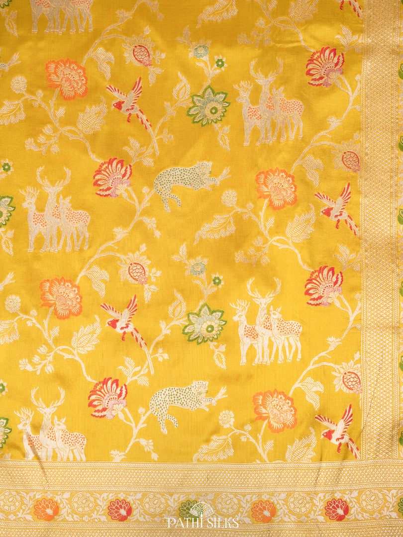 Mustard yellow banarasi silk saree