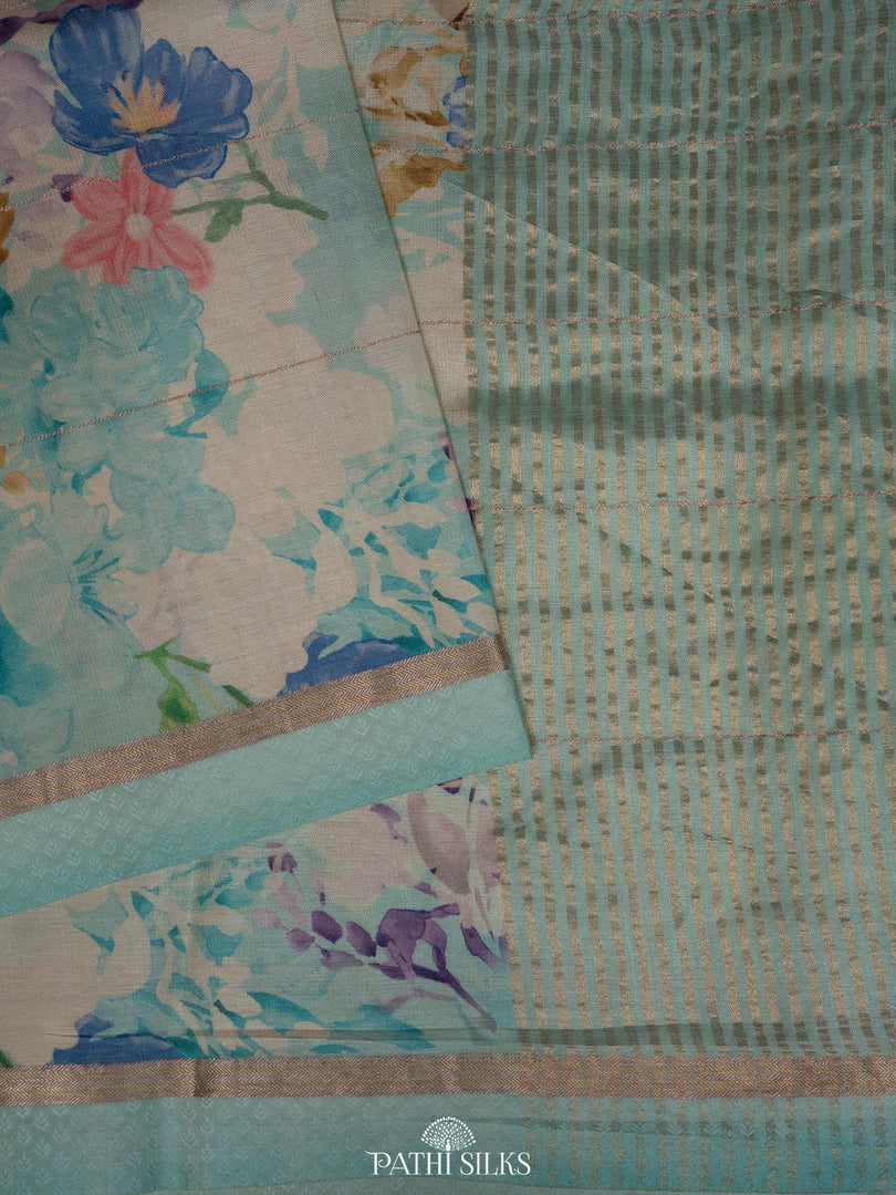 Mint Handwoven printed tussar