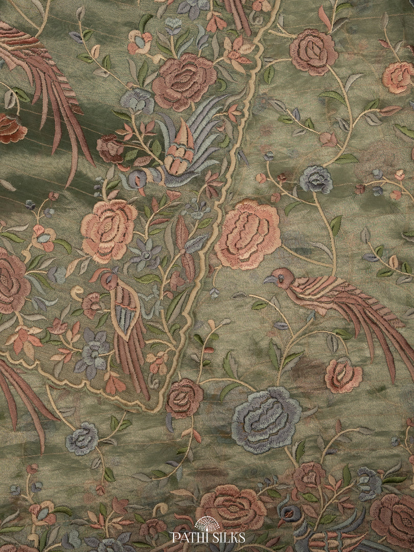 Mint green tissue organza saree