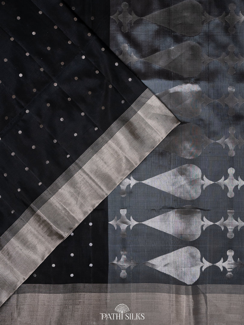 Black colour body with grey  Soft Silk saree