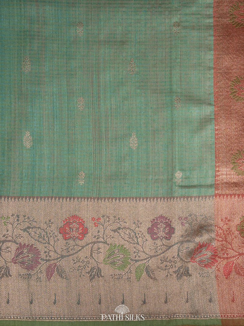 Powder blue moonga tussar banaras silk saree