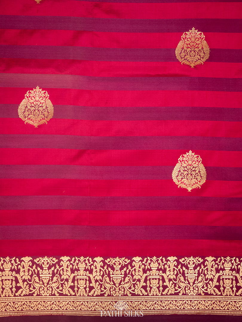 Pink and purple banarasi mushroo satin silk saree