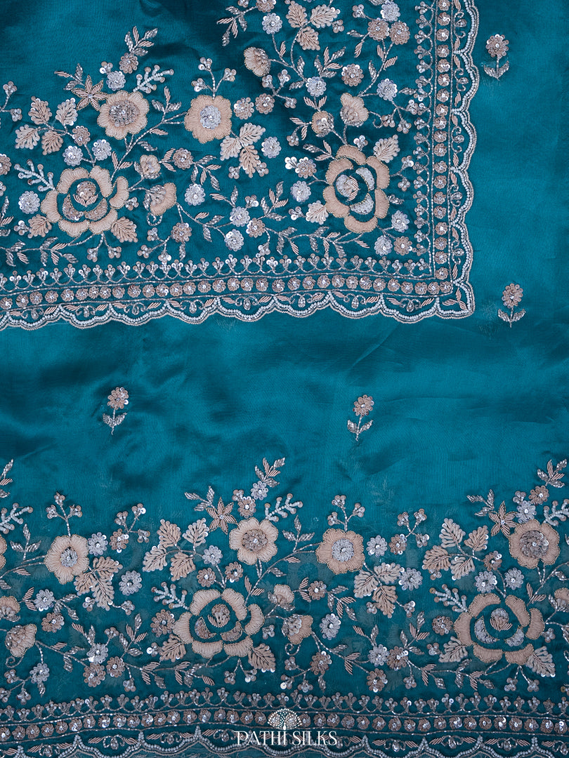 Teal Green organza saree