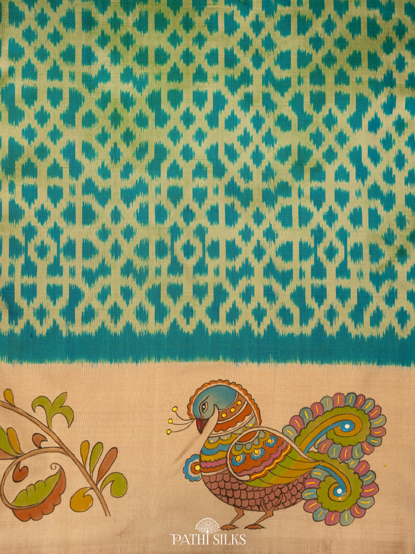 Ikkat Handpainted Kanjivaram Silk Saree