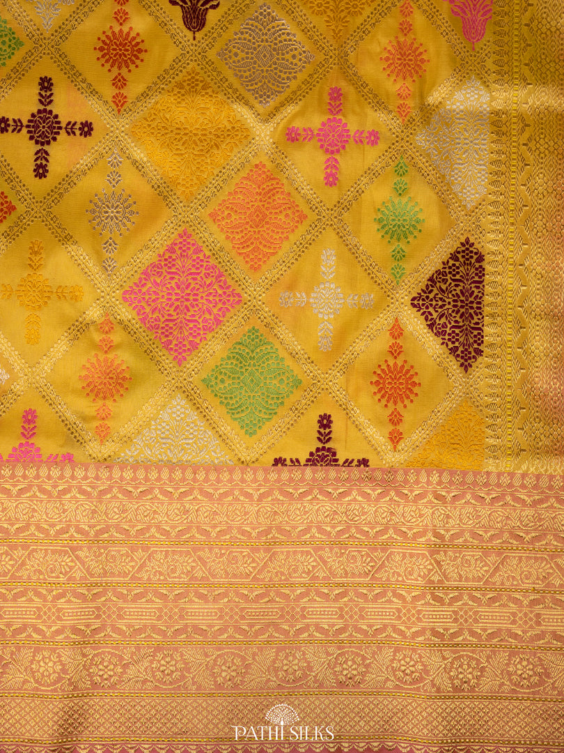 Lime yellow Banarasi Saree