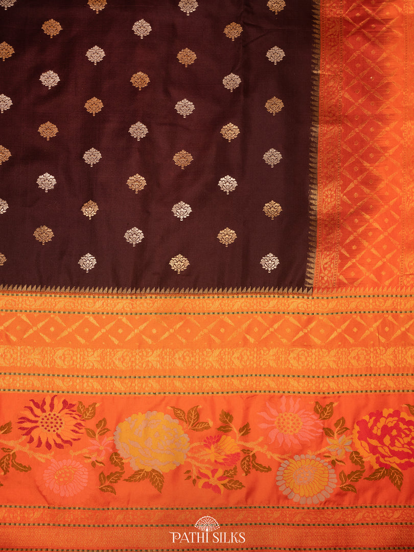 Chocolate brown banarasi silk saree
