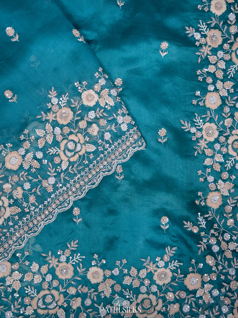 Teal Green organza saree