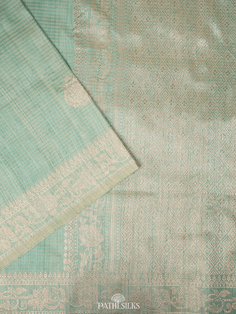 Powder blue moonga tussar banaras silk saree