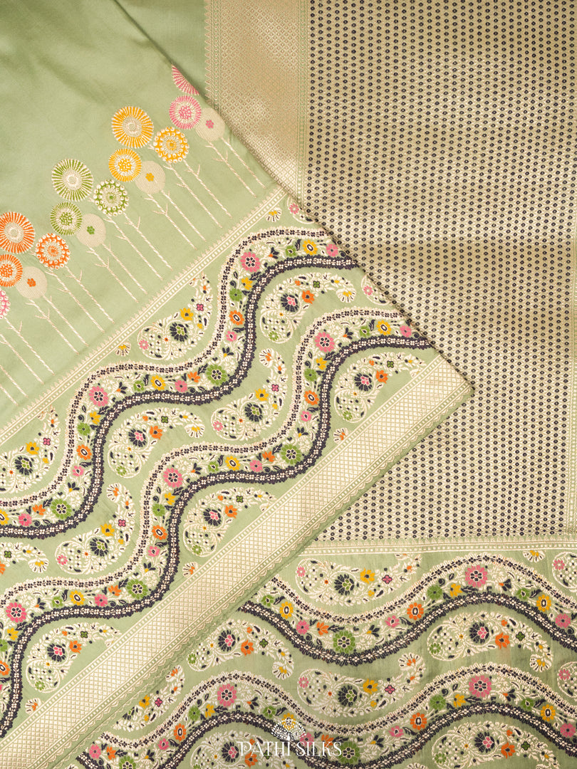 Pists green banarasi silk saree