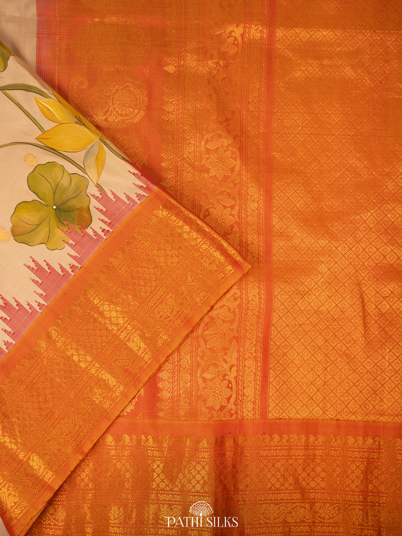 Parrot Green Kalamkari Handpainted Kanjivaram silk saree