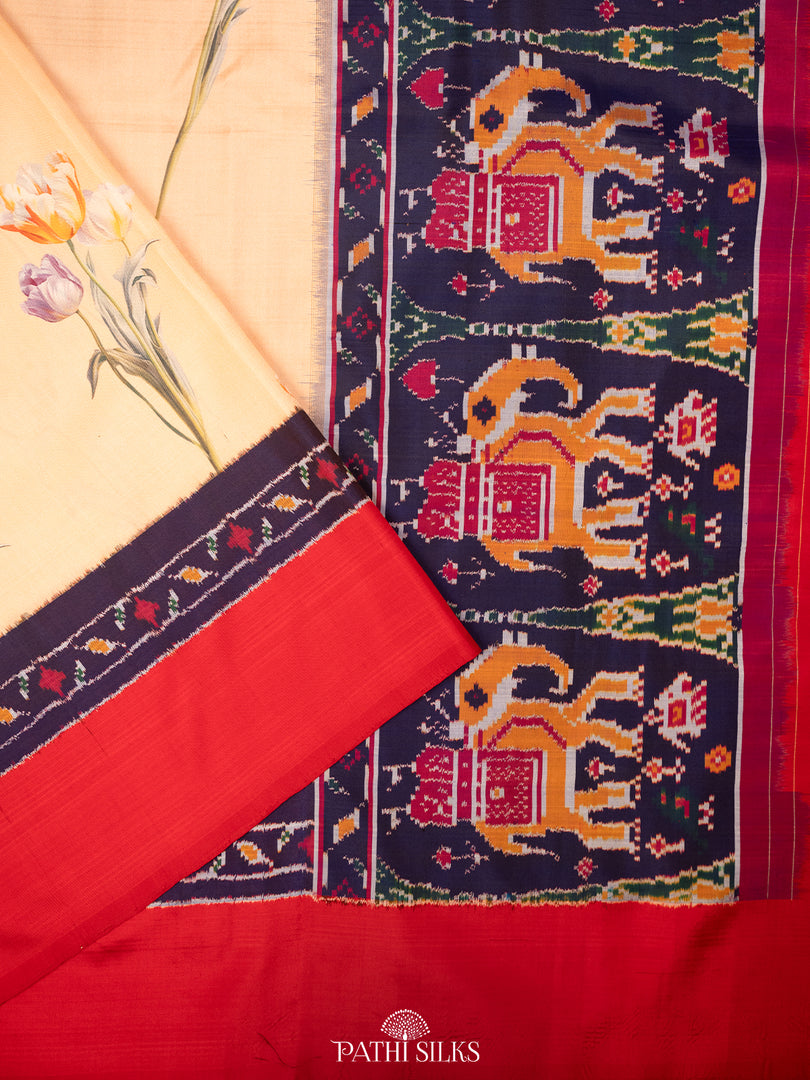 Cream ikkat silk saree