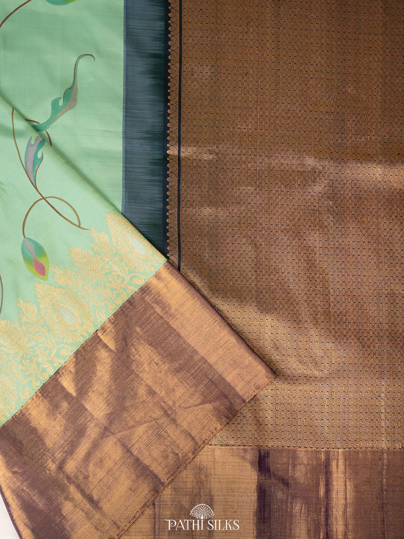 Grey Gadhwal Floral Handpainted Saree