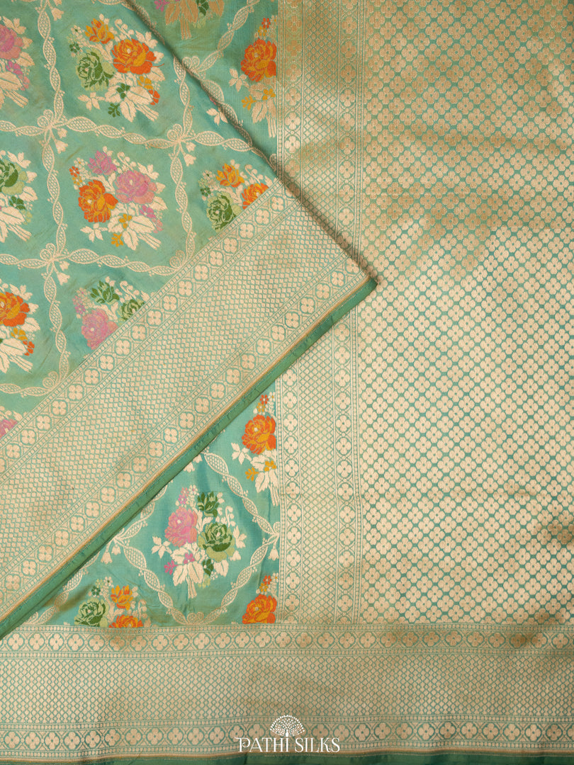 Teal blue double shade banarasi silk saree