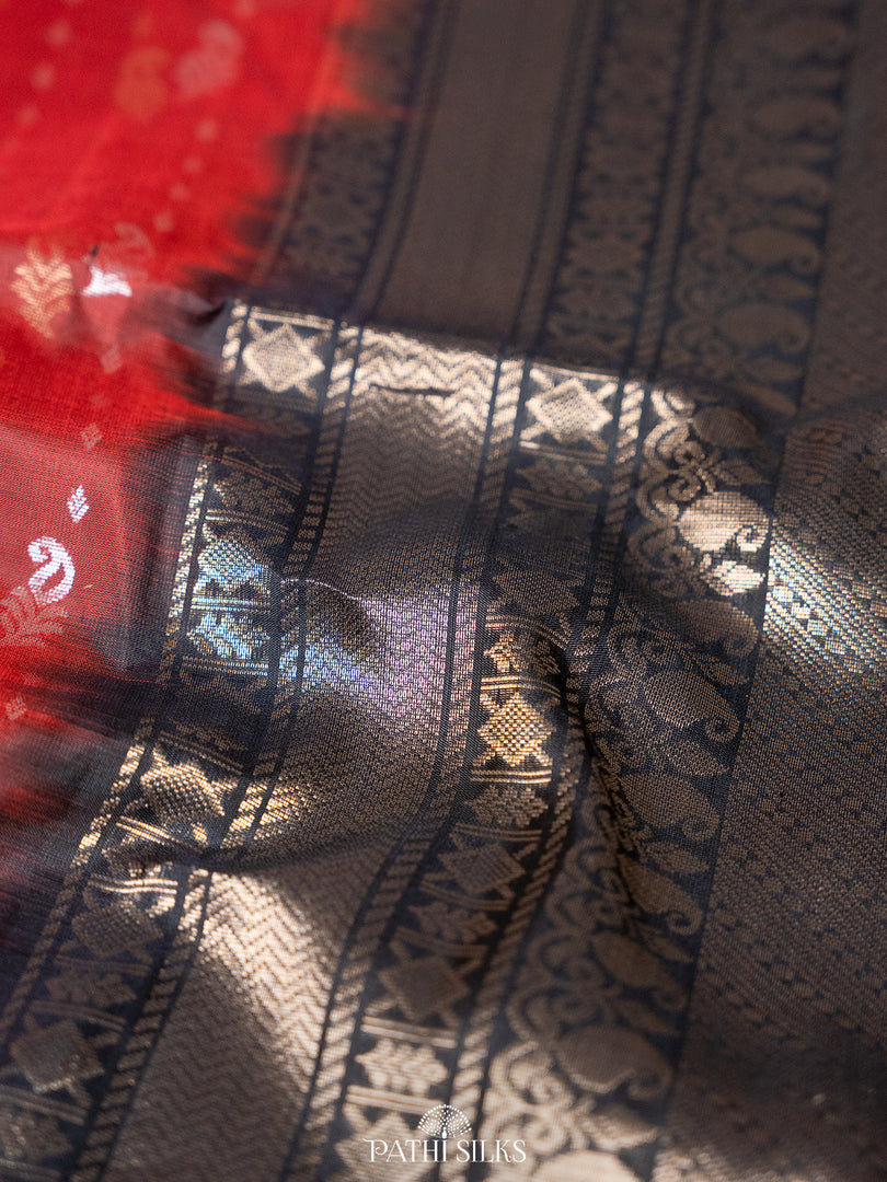 Dark maroon with black Soft Silk saree