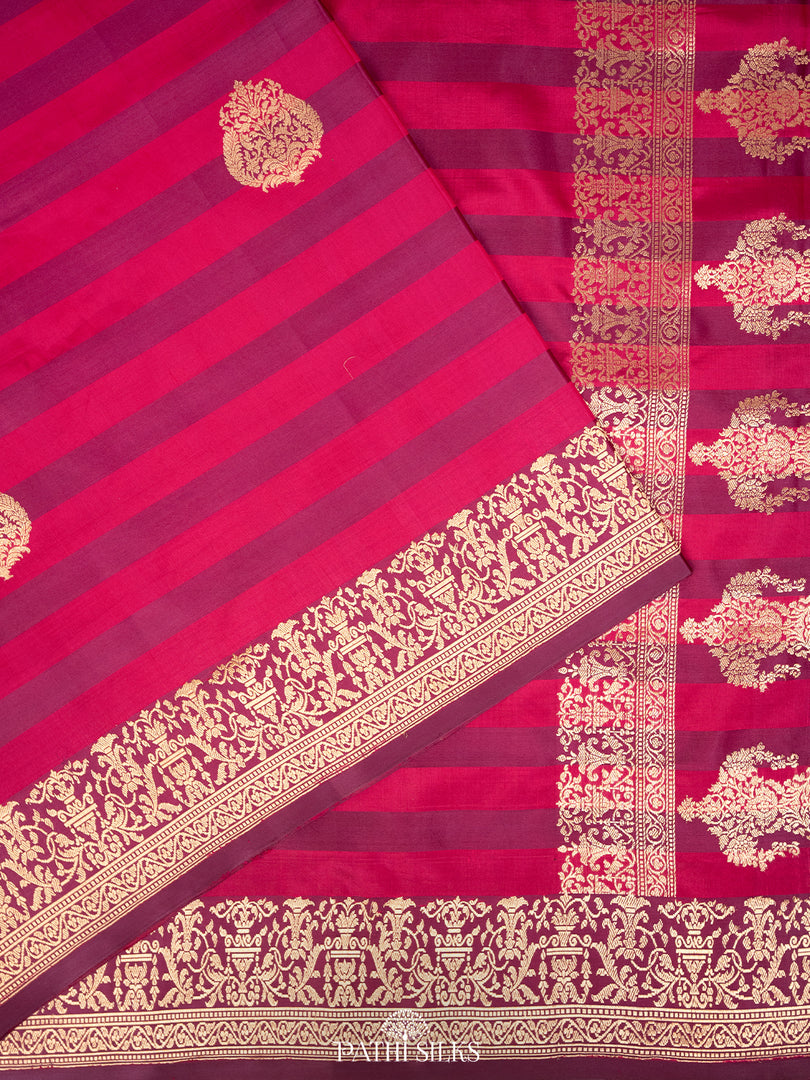 Pink and purple banarasi mushroo satin silk saree