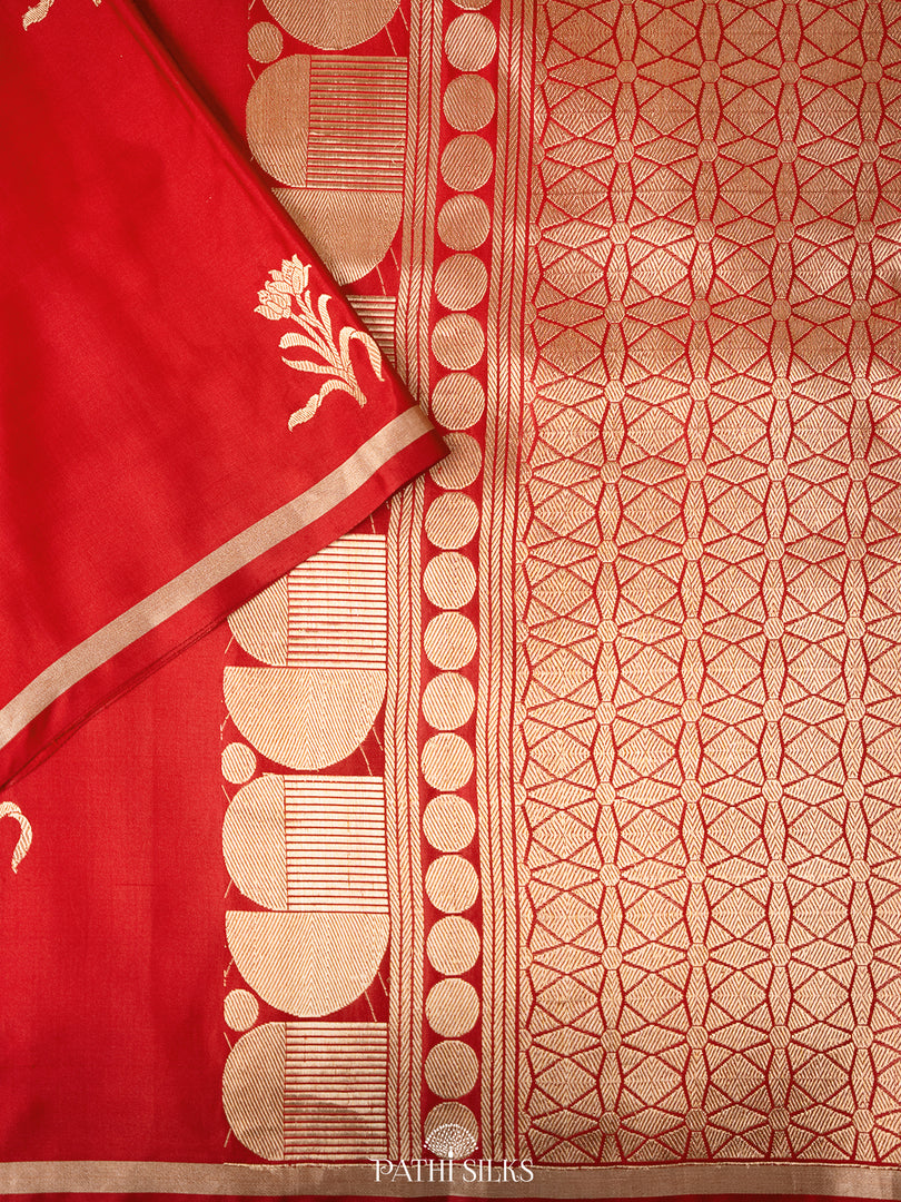 Red banarasi mushroo satin silk saree