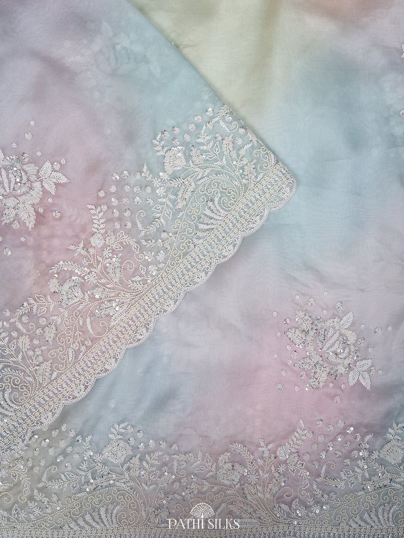 Multicolour Pastel organza saree