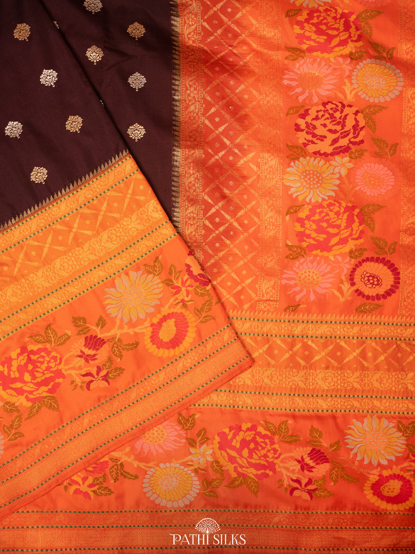 Chocolate brown banarasi silk saree