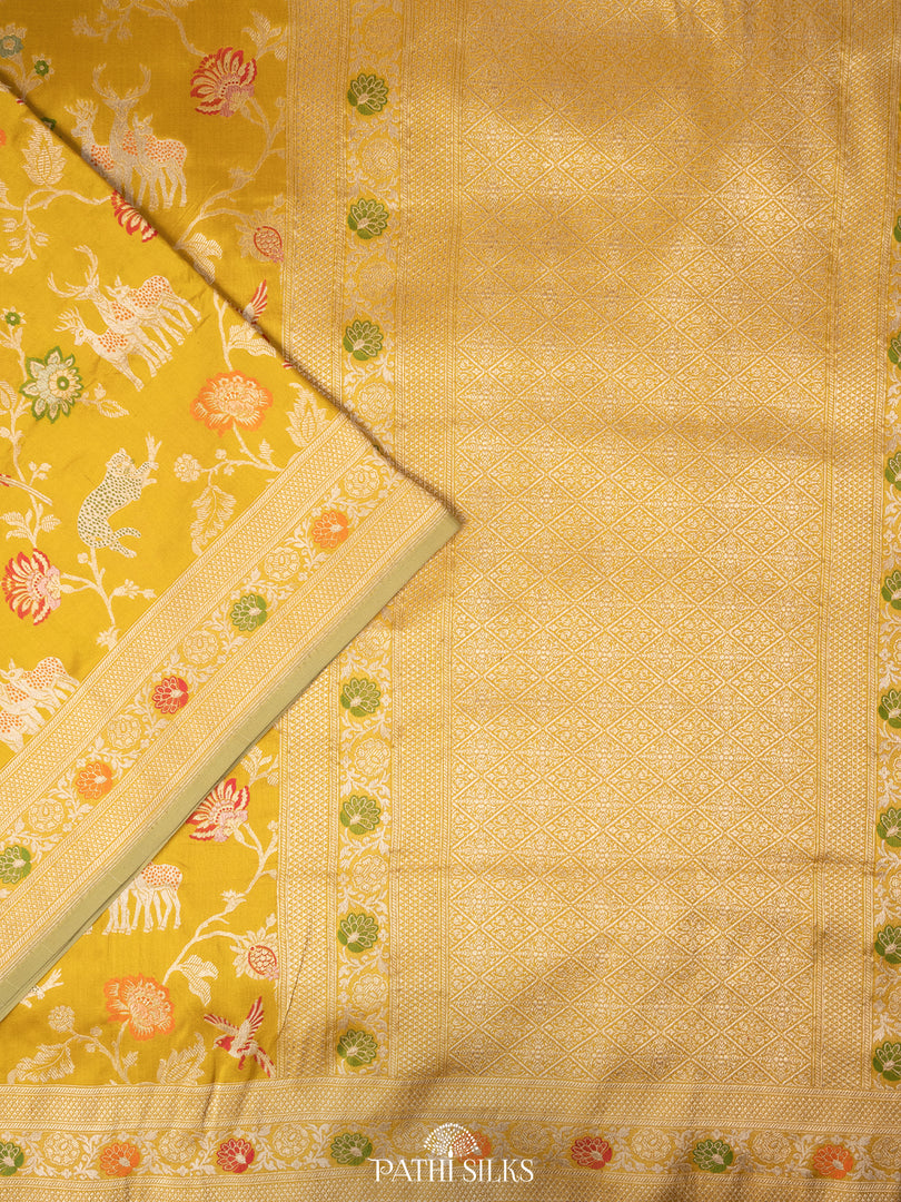 Mustard yellow banarasi silk saree